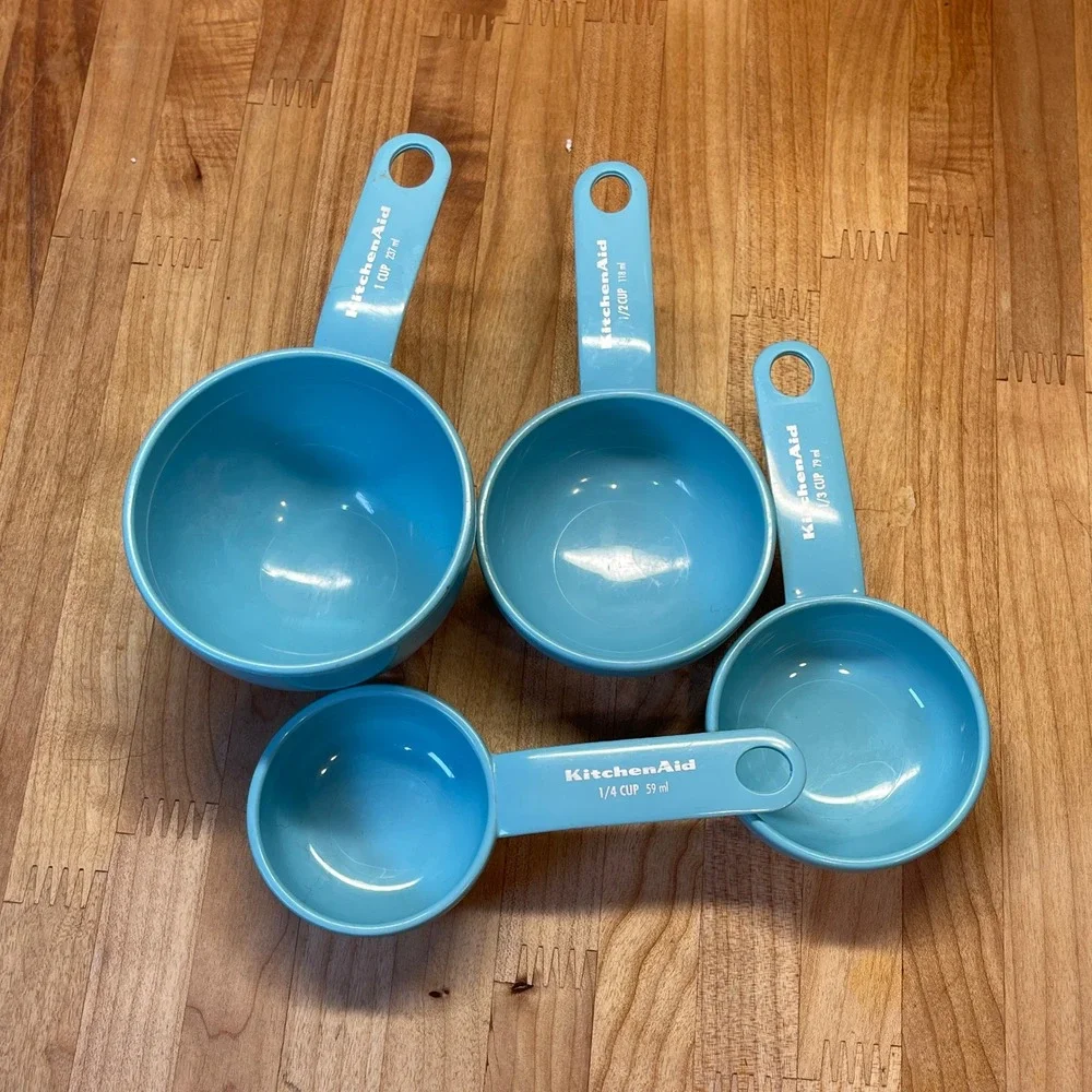 KitchenAid Measuring Cup Set 4 Piece Aqua Sky Blue Plastic Nested Baking Tools